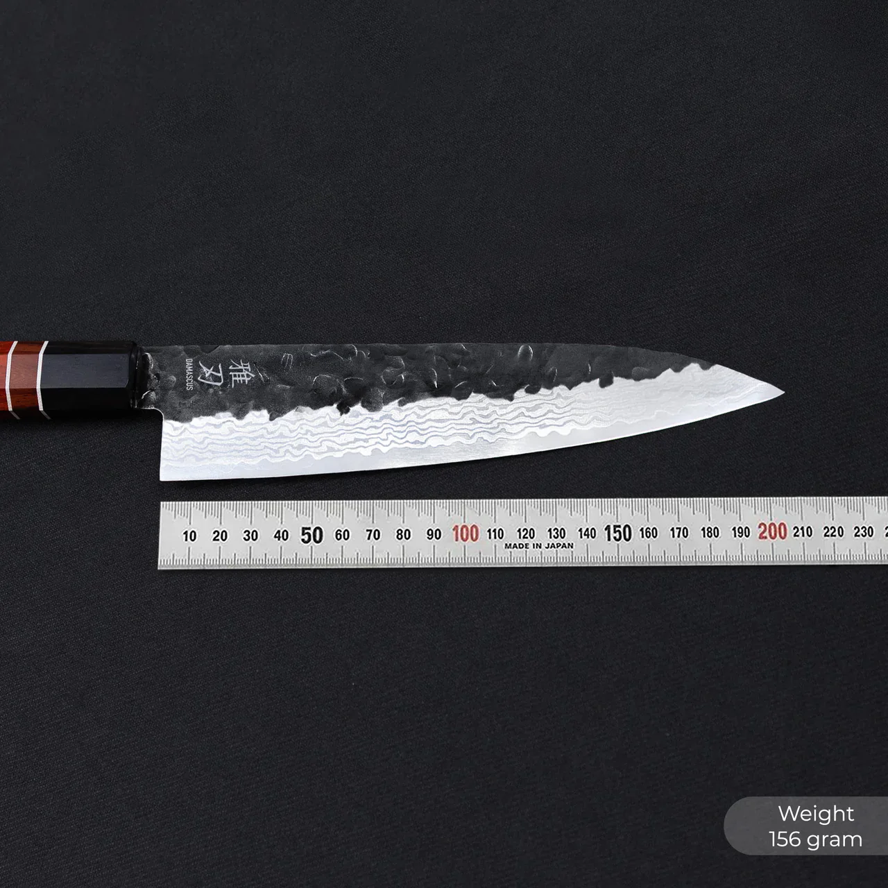 Gyuto Aogami Damascus Red Ebony Wood Handle + Whetstone - Image 4