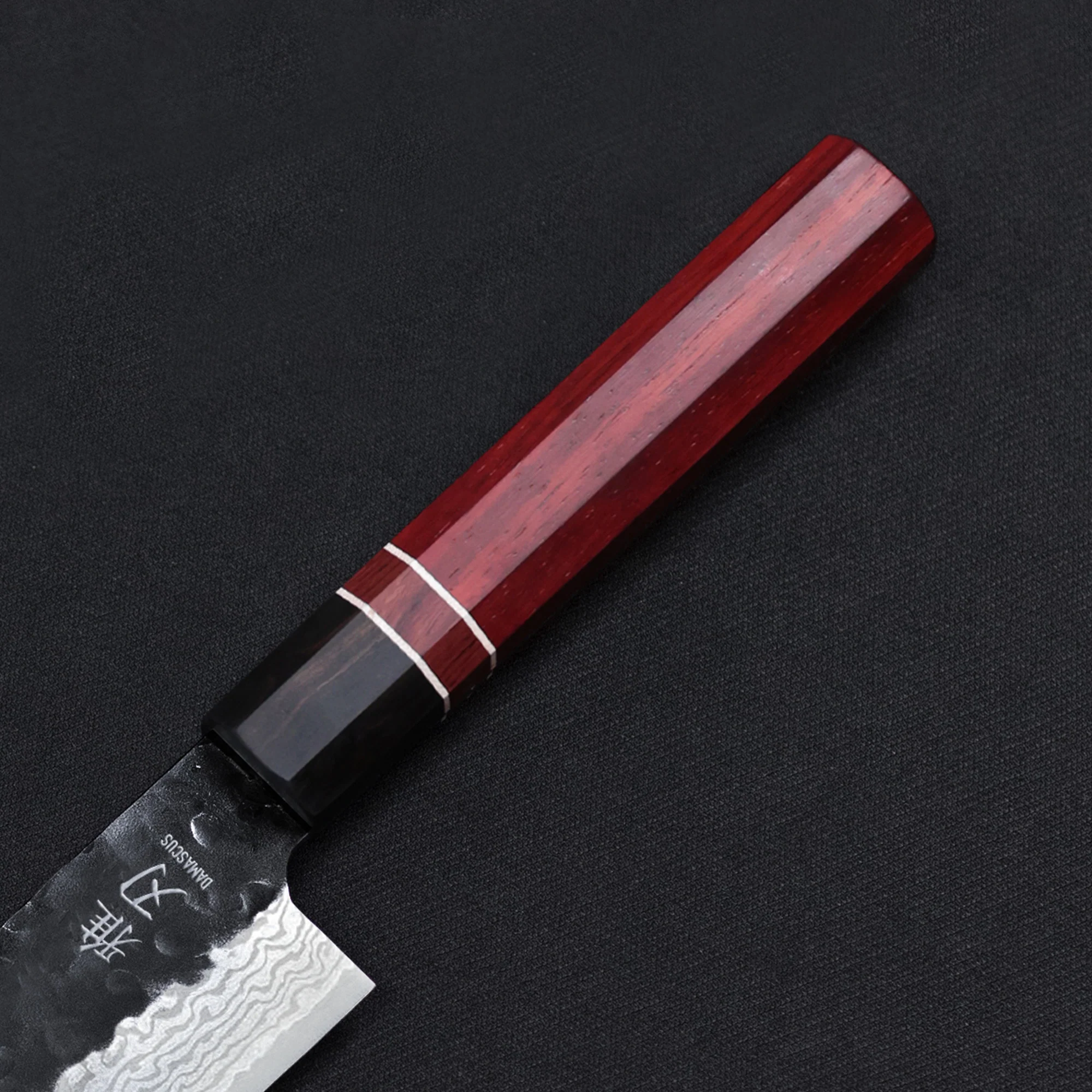 Santoku Knife - Damascus Ebony Wood Handle - Image 6