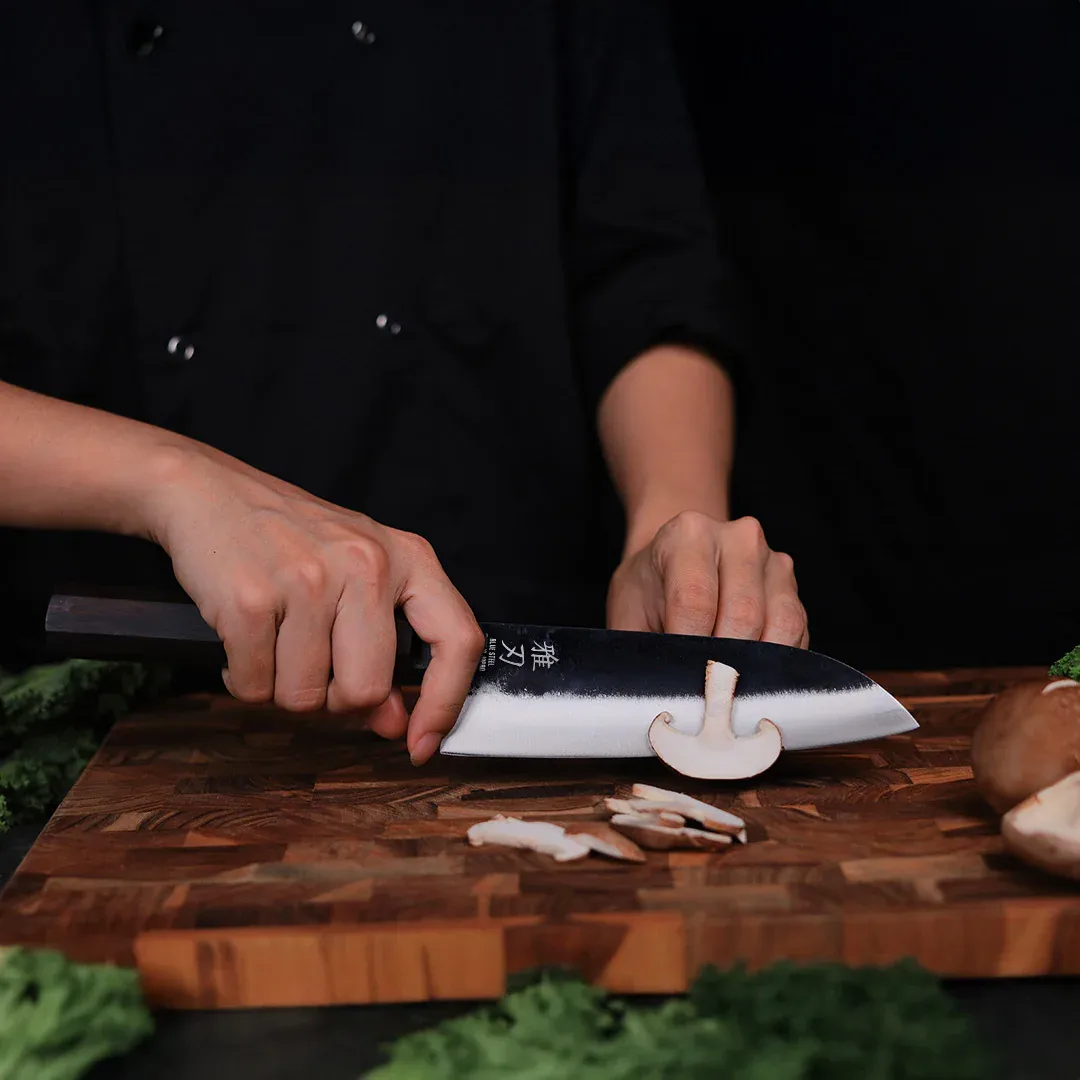 Santoku Blue Steel Ebony Wood Handle 170mm/6.7in - Image 7